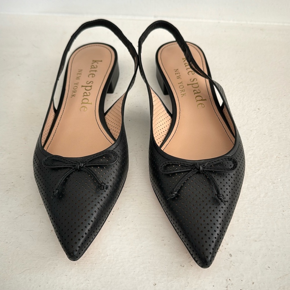 kate spade Black Perforated Pointed Toe Slingback Flats